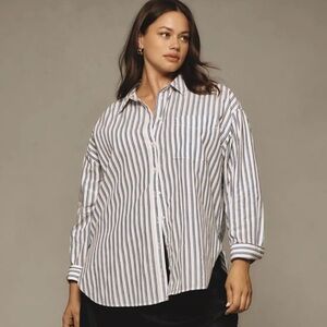 NWT Anthropologie Maeve Bennett Oversized Striped Button Down Top Size Large